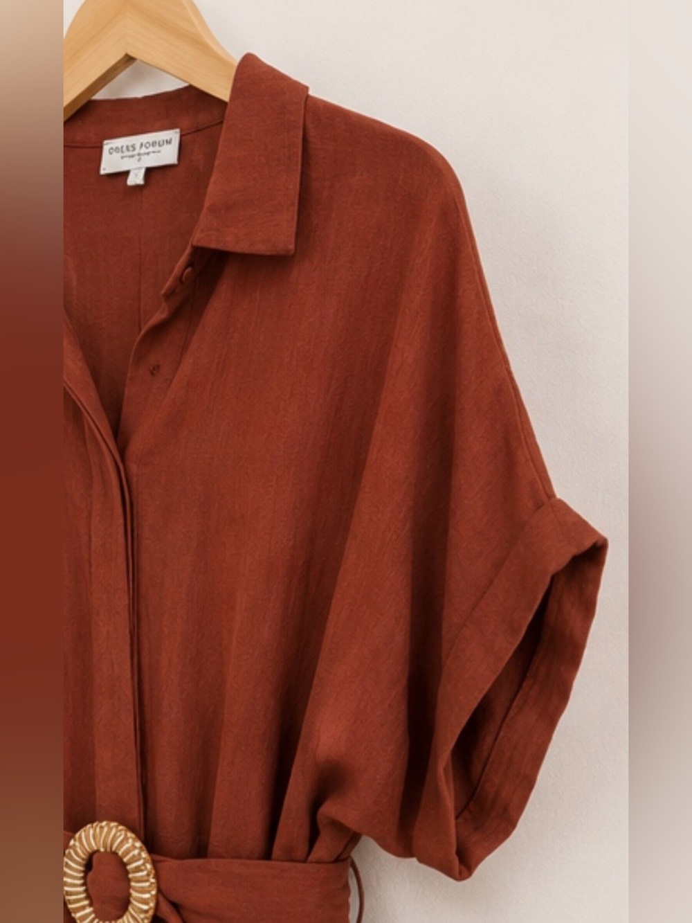 Dress Forum Rust Belted Romper Boho Button Front NWT Size Large - Picture 6 of 13